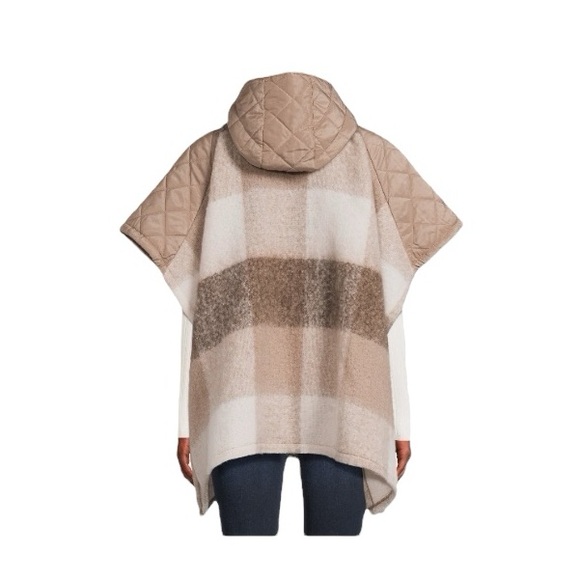 Time And Tru Stone Plaid Hooded Zipper Poncho Sweater - Picture 9 of 11